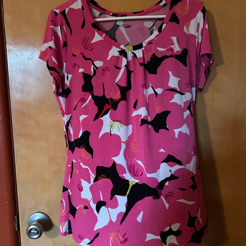 Worthington Pink Graphic Blouse Relaxed Fit